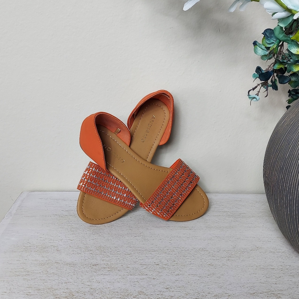 Andiamo Orange Shimmery Sandals Size 7